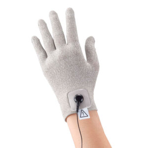 Conductive glove on a hand pain relief device