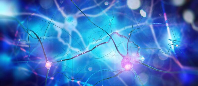 Neural network illustration depicting neurostimulation and synaptic connections