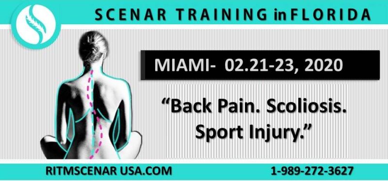 SCENAR training poster for Miami Florida event back pain scoliosis