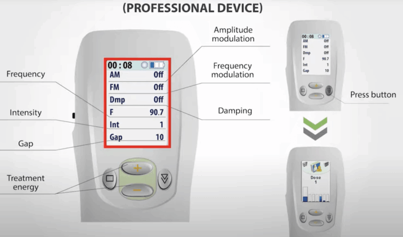 SCENAR professional device with settings display and control buttons