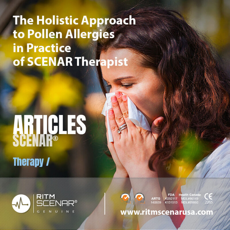 Pollen allergy relief poster featuring SCENAR therapy approach