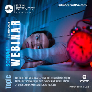 RITM SCENAR webinar: Endocrine Regulation of Dyssomnia and Emotional Health, March 19th, 2026. Woman awake in bed at night.
